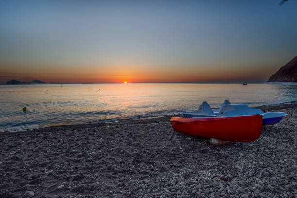 Sunrise seen from Lipari, in the background you can see the Stromboli volcano