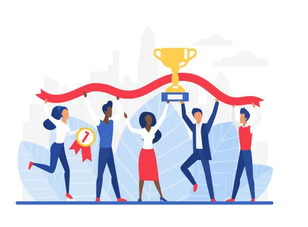 Vector illustration of Rewarding cup for successful business team