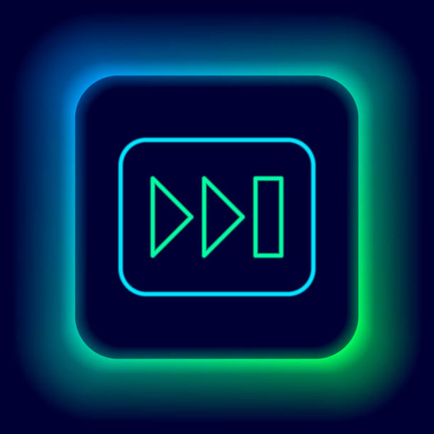 istock Glowing neon line Fast forward icon isolated on black background. Colorful outline concept. Vector 1356262139