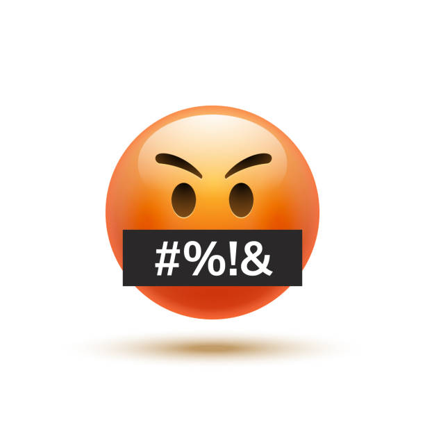 Angry emoji curse emoticon. Swear word reaction bad emoji face icon. vector art illustration