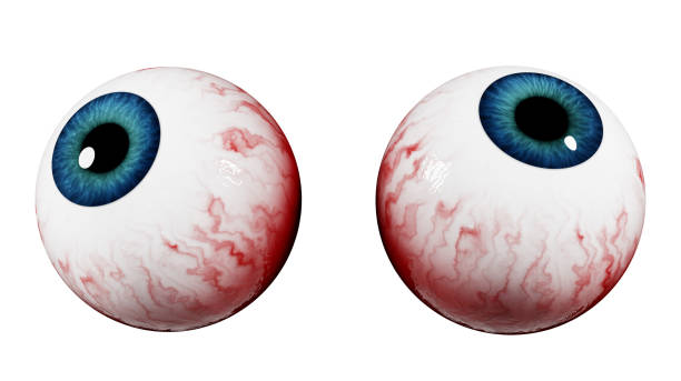 istock Realistic eyes with blue iris isolated on white background. Realistic bloody eyeball, 3d rendering 1356266123