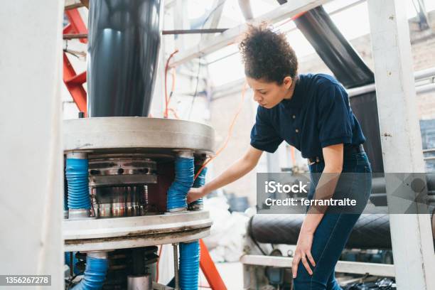 Engineer Working In Plastic Recycling Factory Stock Photo - Download Image Now - Recycling, Factory, Chemistry