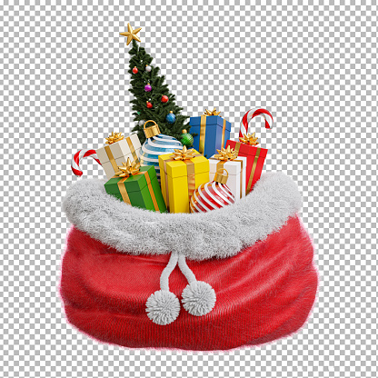 3d render of christmas sack full of gift on transparent background,clipping path