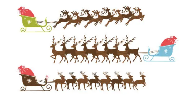 Vector illustration of Cute Colorful Christmas Reindeer Sleigh Set