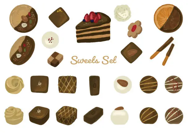 Vector illustration of A set of chocolates with a hand-painted touch