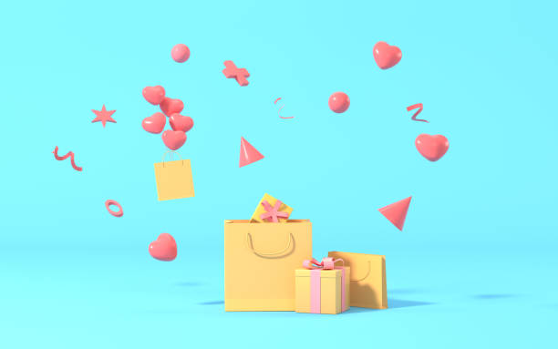 istock Gifts and balloons with blue background, 3d rendering. 1356279756