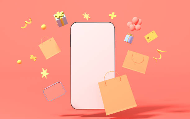 istock Empty phone and shopping bags with pink background, 3d rendering. 1356279781