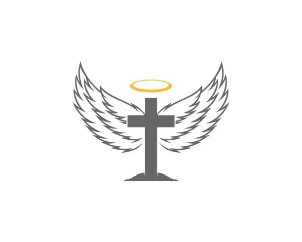 Vector illustration of Christian cross with spread wings illustration