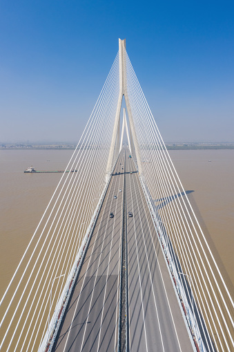 aerial view of stayed-cable bridge landscape, Wangjiang county of Anqing city  in anhui Province, China.