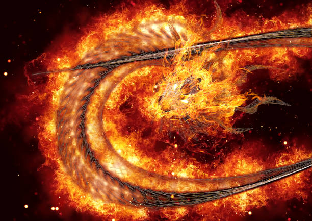 istock Illustration of a burning fire dragon 1356289062
