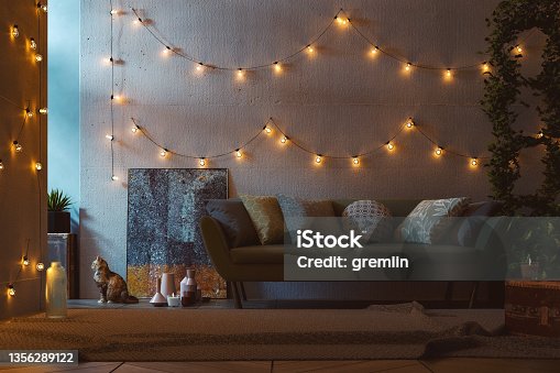istock Cozy living room detail with lonely cat 1356289122