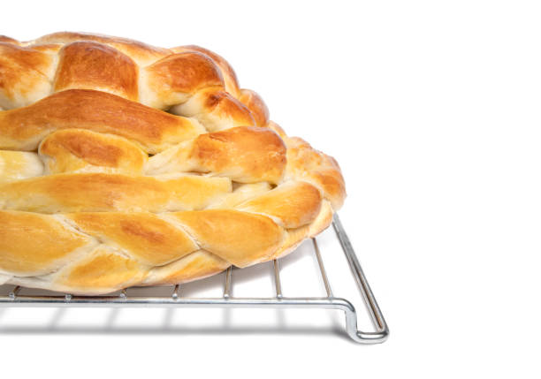 Braided bread on cooling rack.