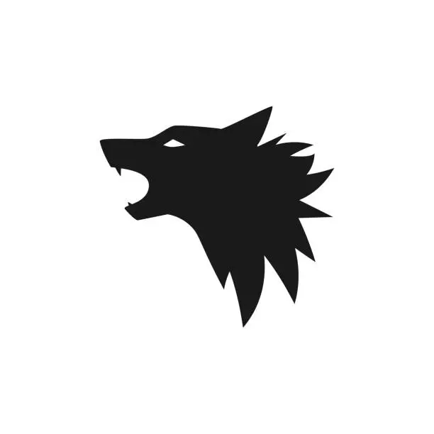 Vector illustration of Roaring wolf head silhouette. Vector flat animal silhouette. Wild simple logo. Free animal.