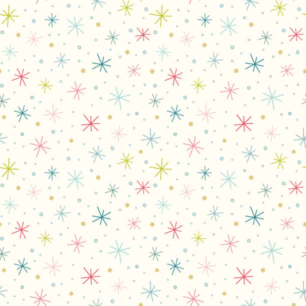 ilustraciones, imágenes clip art, dibujos animados e iconos de stock de fondo vectorial de patrón estelar. lindo patrón festivo sin costuras de coloridas formas de estrellas, fondo de recursos navideños. - star pattern