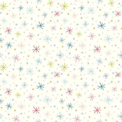 Star pattern vector background. Cute festive seamless pattern of colourful star shapes, Christmas resource background. Sweet illustration.