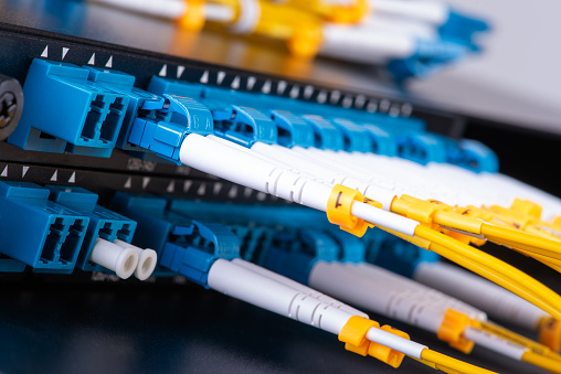 Passive CWDM Filter with Fiber Optic Patch Cord Cables Close-up