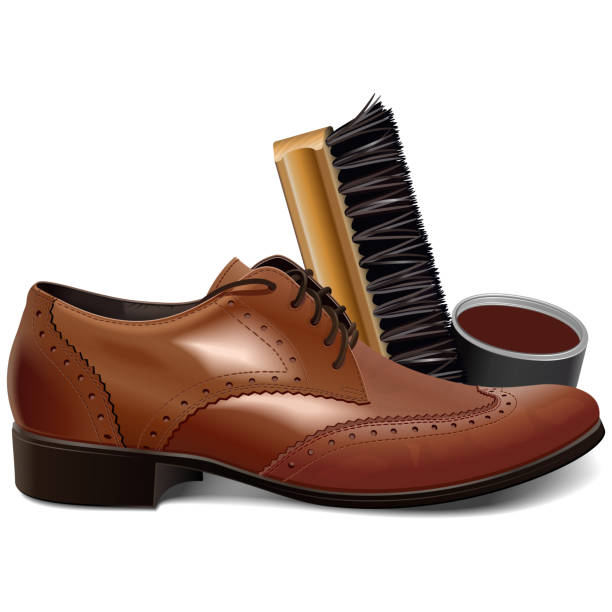 Vector Brown Shoe with Brush Vector Brown Shoe with Brush isolated on white background shoe polish stock illustrations