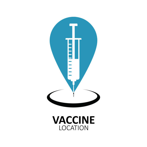 ikona lokalizacji szczepionki. ikona lokalizacji miejsca szczepienia. znak lokalizacji za pomocą strzykawki. - location shot stock illustrations