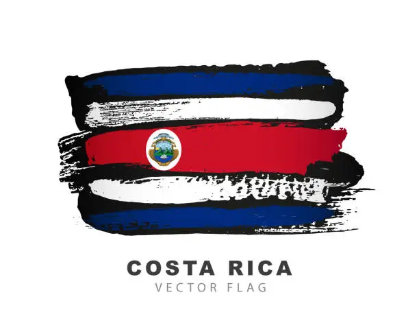 Vector illustration of Costa Rica flag. Hand-drawn colored brush strokes. Vector illustration isolated on white background.