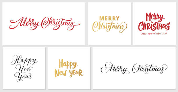 stockillustraties, clipart, cartoons en iconen met christmas and new year calligraphy. hand drawn merry christmas text. winter season holiday typography. - tekst