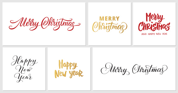 Christmas and New year calligraphy. Hand drawn Merry Christmas text. Winter season holiday typography.