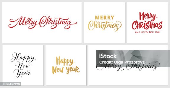 istock Christmas and New year calligraphy. Hand drawn Merry Christmas text. Winter season holiday typography. 1356316998