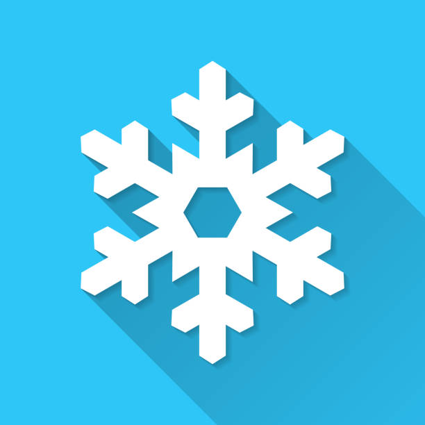 schneeflocke. icon auf blauem hintergrund - flat design mit langem schatten - schneeflocken stock-grafiken, -clipart, -cartoons und -symbole