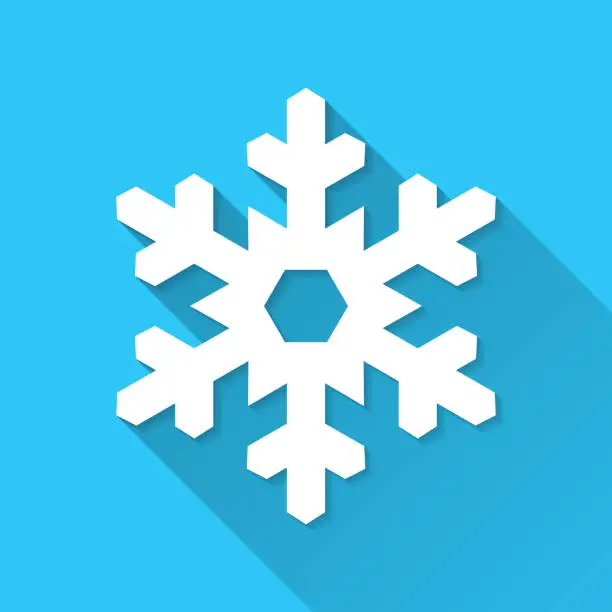 Vector illustration of Snowflake. Icon on blue background - Flat Design with Long Shadow