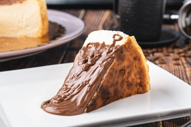 istock San Sebastian Cheesecake with Chocolate Poured on it 1356319063