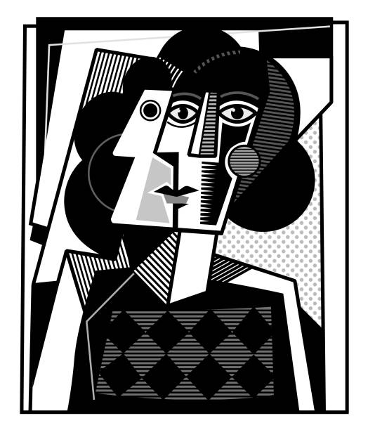 Mono cubist face illustration vector art illustration