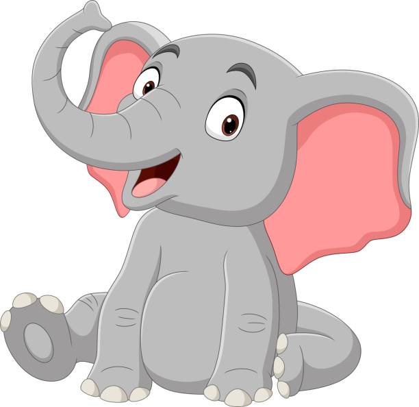 cartoon lustiger elefant sitzt auf weißem hintergrund - elefant stock-grafiken, -clipart, -cartoons und -symbole