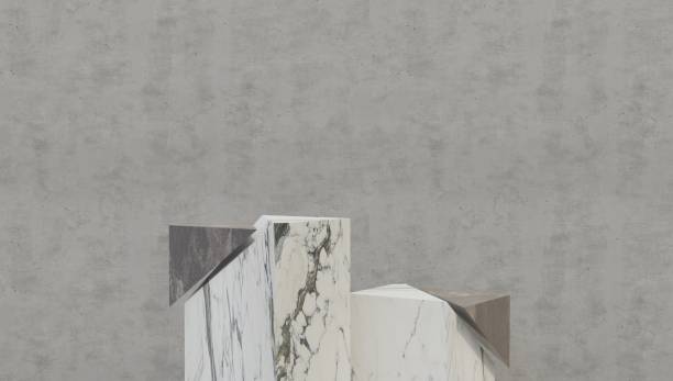 istock White marble geometric podium with dark black background. 3d rendering. 1356320162