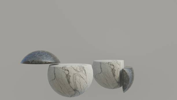istock White marble geometric podium with dark black background. 3d rendering. 1356320174