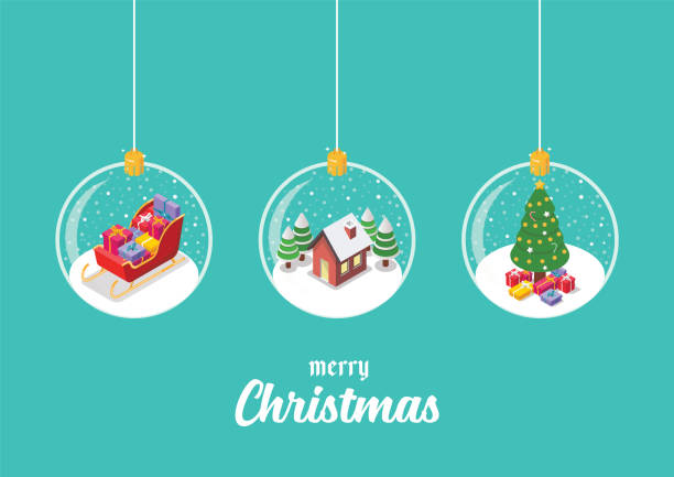 istock Isometric set of christmas glass balls hanging on blue background 1356321155