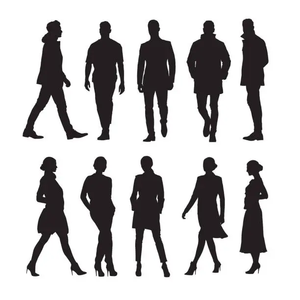 Vector illustration of Business people, group of men and women isolated vector silhouettes