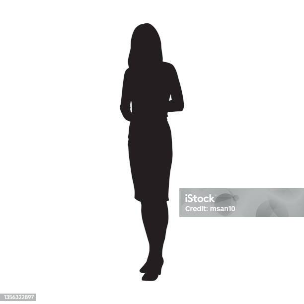 Business Woman Standing Isolated Vector Silhouette Stock Illustration - Download Image Now