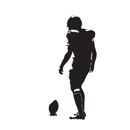 American football player preparing for kick, isolated vector silhouette. Team sport