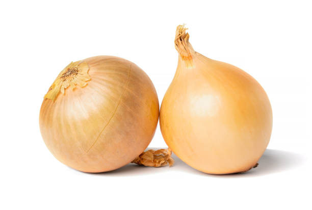 istock Two yellow bulbs isolated on a white background, close-up 1356324054