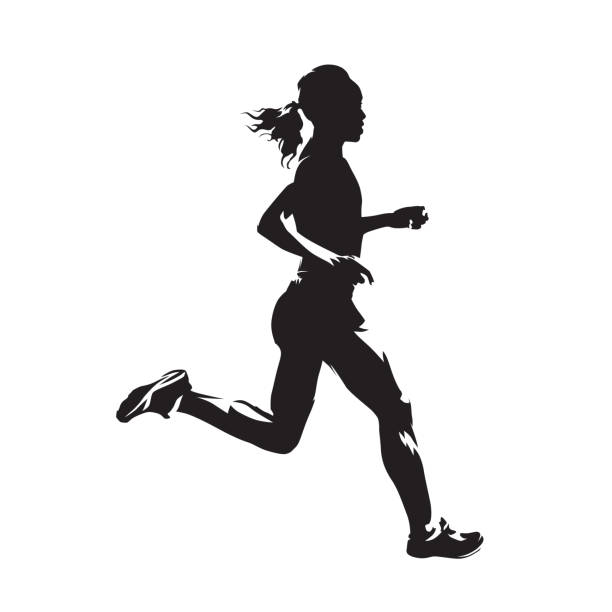 Running woman, isolated vector silhouette. Run, heathy lifestyle Running woman, isolated vector silhouette. Run, heathy lifestyle heathy stock illustrations