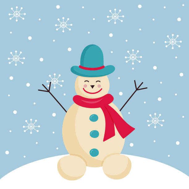 Happy snowman in a hat and scarf with snowflakes and snow. Happy snowman in a hat and scarf with snowflakes and snow. Christmas greeting card. disney character free background stock illustrations