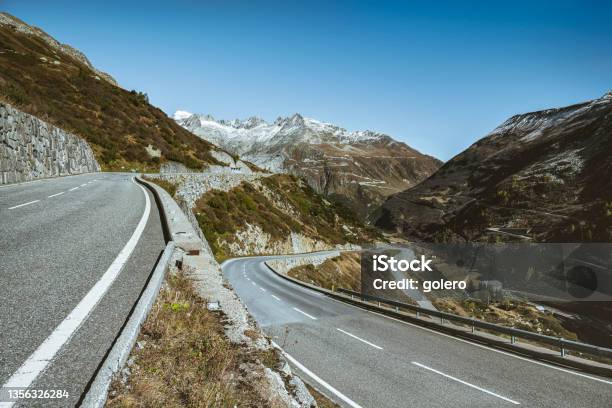 The Grimsel Pass Road In Switzerland Stock Photo - Download Image Now - Adventure, Asphalt, Autumn