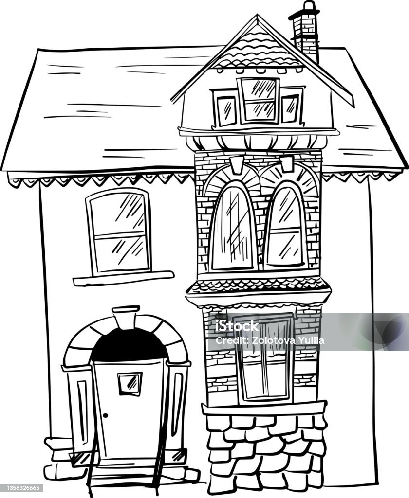 Sketsa Arsitektur Rumah Menggambar Tangan Bebas Vector