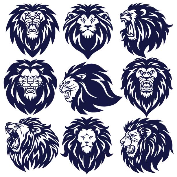 ilustraciones, imágenes clip art, dibujos animados e iconos de stock de lion logo set collection ilustración de diseño vectorial - animal hair illustrations