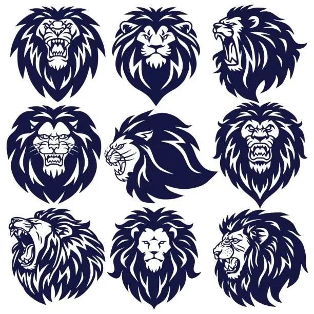 Vector illustration of Lion Logo Set Collection Vector Design Illustration