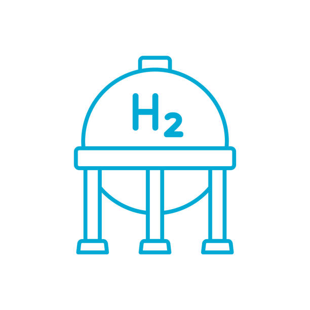 파란색 수소 탱크 라인 아이콘. 수소 연료 저장 개념. h2 가스 탱크 구. - station symbol computer icon gasoline stock illustrations