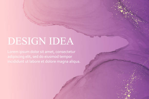 istock Watercolor background with abstract purple ink waves and golden splashes. 1356330740