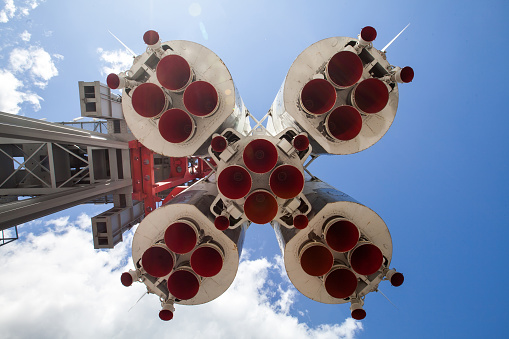 Bottom details of space rocket engine