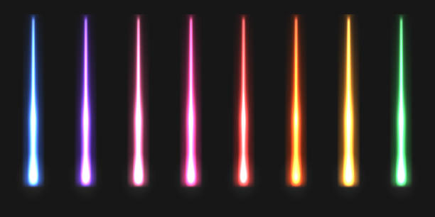 istock Neon glowing sticks, colorful laser beams, rainbow iridescent spectrum. Light  thunder bolt effect, fluorescent electric shiny flash explosion. Isolated line rays. Vector illustration. 1356334631