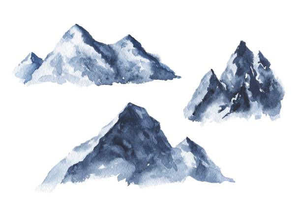 istock Watercolor mountains on white background. Watercolour landscape illustration. 1356335519