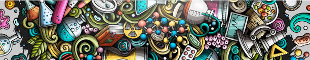 istock Science hand drawn doodle banner. Cartoon detailed flyer. 1356335932